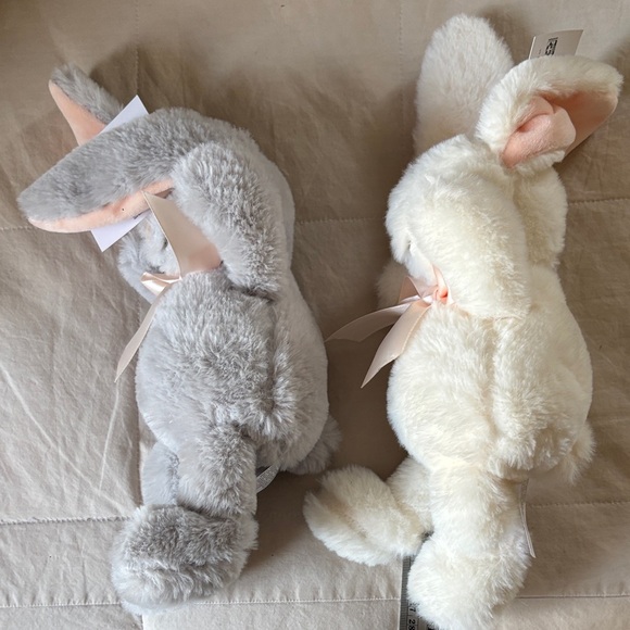 Set of 2 Plush Easter Bunnies NEW SOFT Ivory & Gray 10" Stuffed Animal Rabbit - Picture 9 of 10